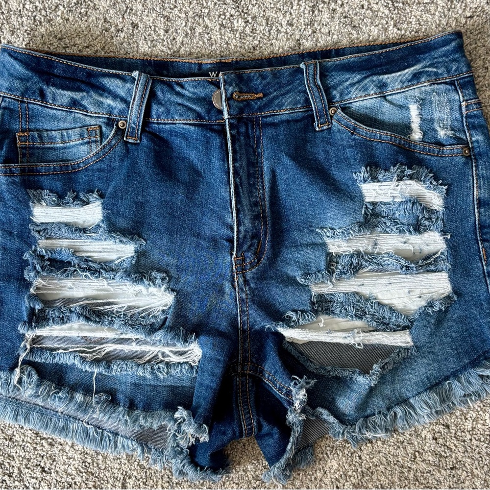 Wax Jean Blue Distressed Jean Shorts